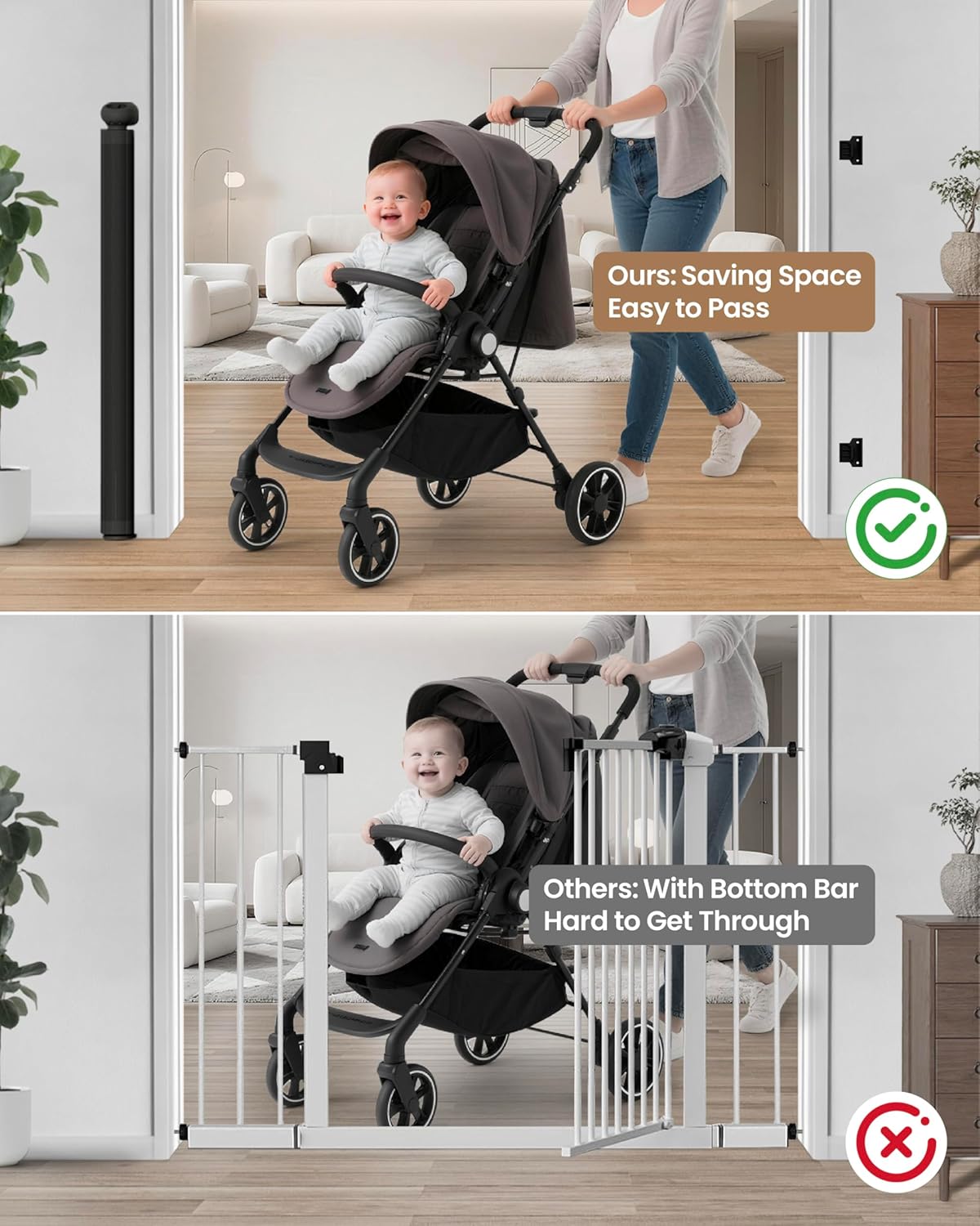 Retractable Baby Gate Extra Wide, 100 Wide Anti-Sagging Pet Gate with 8 Support Rods, 34 Tall Scratch-Resistant Extra Long Dog Gate for Large Openings, Doorways & Open Spaces, Black